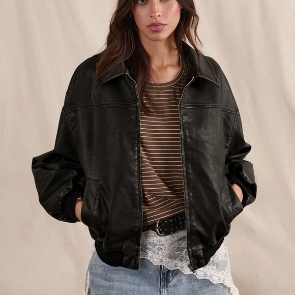 SHEIN Classic Black Vegan Leather Jacket - Picture 6 of 6